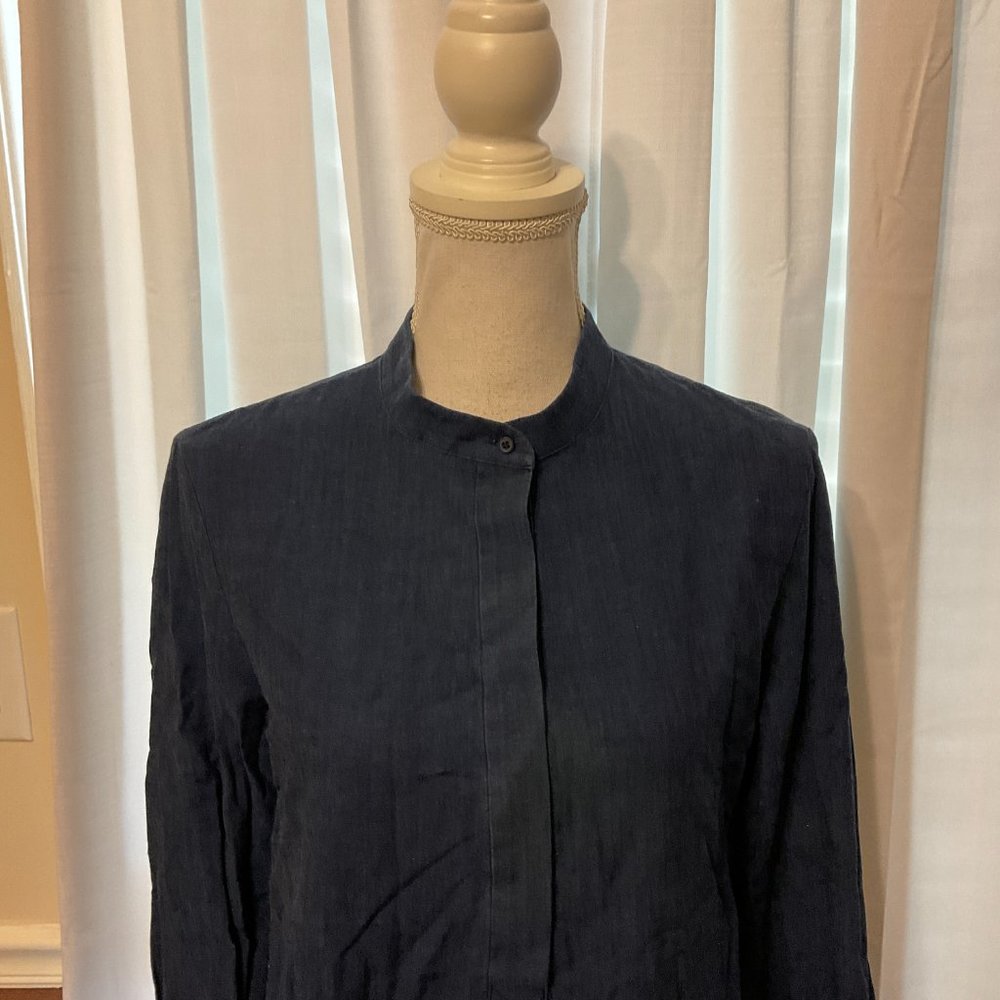 COS Chambray Dress US 8 Blue Long Sleeve Tunic Style Half Button - Picture 2 of 9